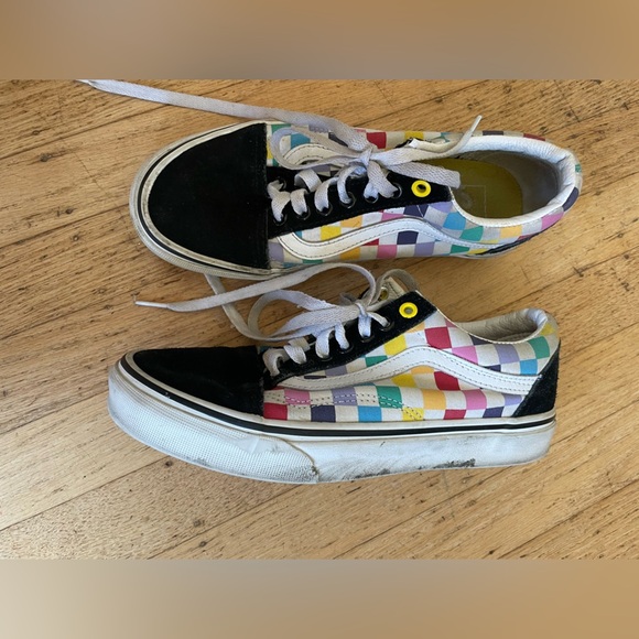Rainbow check lace up vans with suede accents - Picture 6 of 9